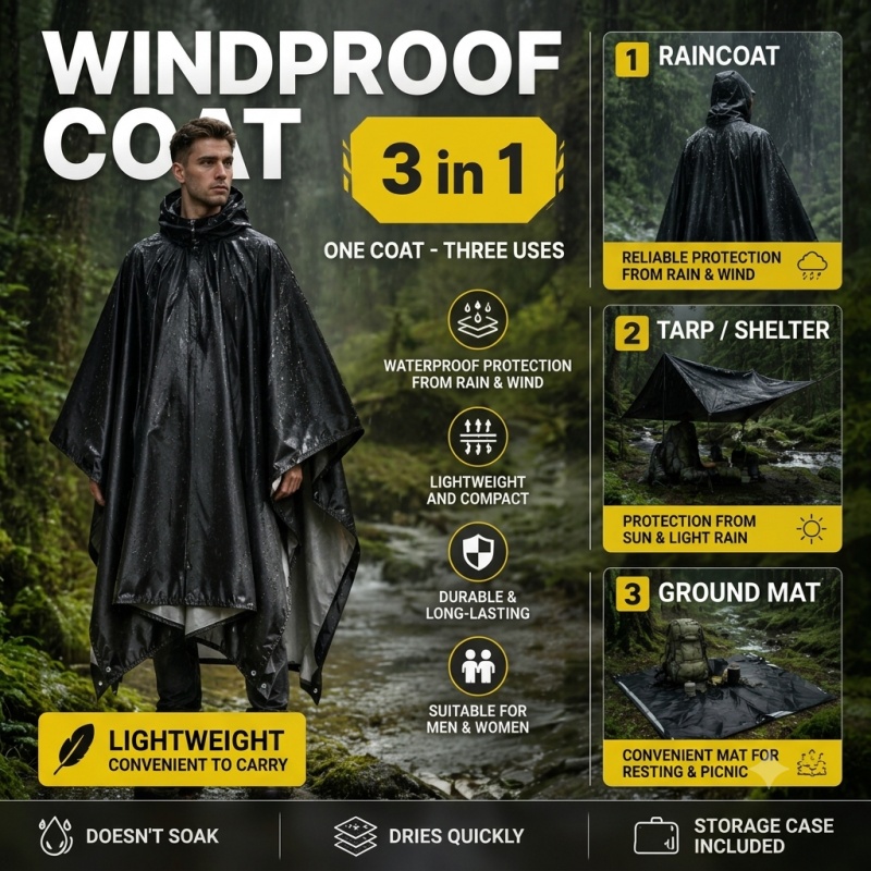 Cycling Rain Jacket Commute - Hooded Rain Poncho for Adults Waterproof