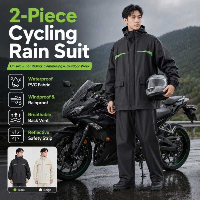 Unisex 2-Piece Waterproof Cycl - Cycling Rain Jacket Commute 评论和价格
